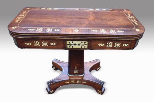 A SUPERB REGENCY ROSEWOOD BRASS INLAID CARD TABLE - ADDITIONAL PHOTO 1