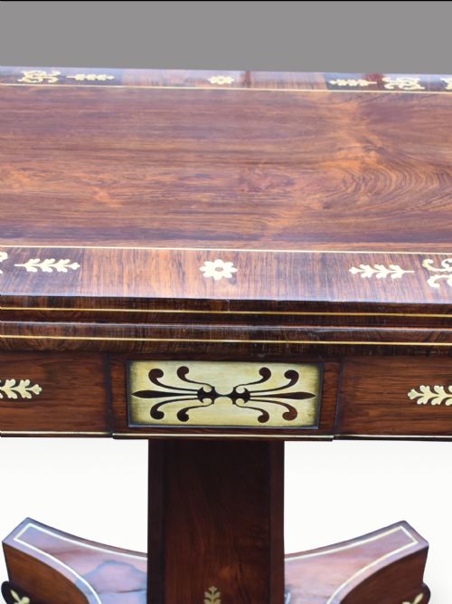 A SUPERB REGENCY ROSEWOOD BRASS INLAID CARD TABLE - ADDITIONAL PHOTO 2