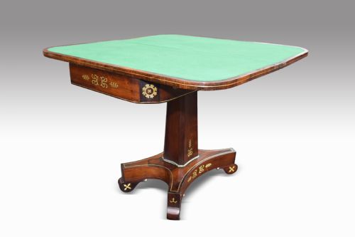 A SUPERB REGENCY ROSEWOOD BRASS INLAID CARD TABLE - ADDITIONAL PHOTO 3