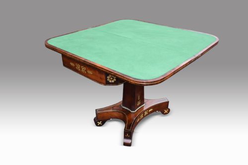 A SUPERB REGENCY ROSEWOOD BRASS INLAID CARD TABLE - ADDITIONAL PHOTO 6