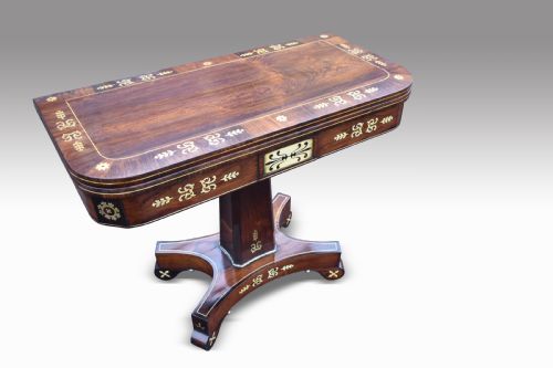 A SUPERB REGENCY ROSEWOOD BRASS INLAID CARD TABLE - ADDITIONAL PHOTO 8