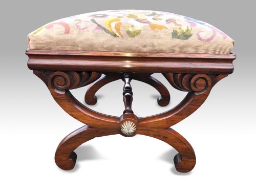 a fine regency rosewood x framed stool - CATEGORY: ANTIQUE STOOLS - DATED GEORGIAN
