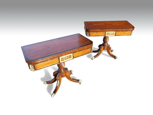a superb pair of irish regency mahogany brass inlaid cardtea tables - CATEGORY: ANTIQUE TABLES - DATED REGENCY