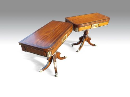 A SUPERB PAIR OF IRISH REGENCY MAHOGANY BRASS INLAID CARDTEA TABLES - ADDITIONAL PHOTO 2