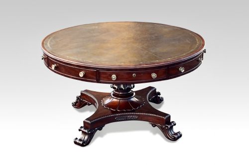 a superb irish regency period mahogany drum table in the manner of williams gibton - CATEGORY: ANTIQUE TABLES - DATED REGENCY