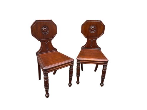 PAIR OF REGENCY MAHOGANY HALL CHAIRS - ADDITIONAL PHOTO 4