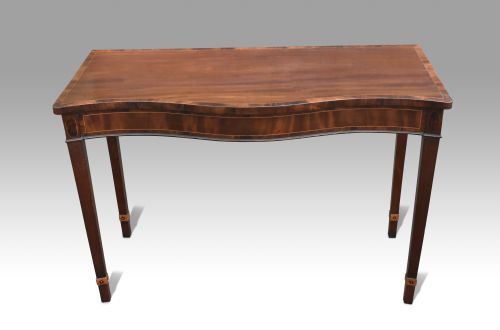 A FINE GEORGE III IRISH MAHOGANY INLAID SERPENTINE CONSOLE TABLE - ADDITIONAL PHOTO 4