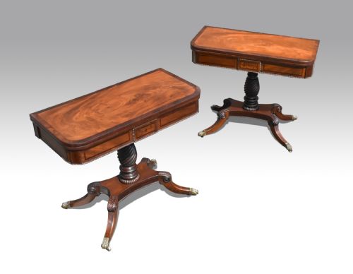 A FINE PAIR OF IRISH REGENCY MAHOGANY ROSEWOOD INLAID CARD TABLES - ADDITIONAL PHOTO 5