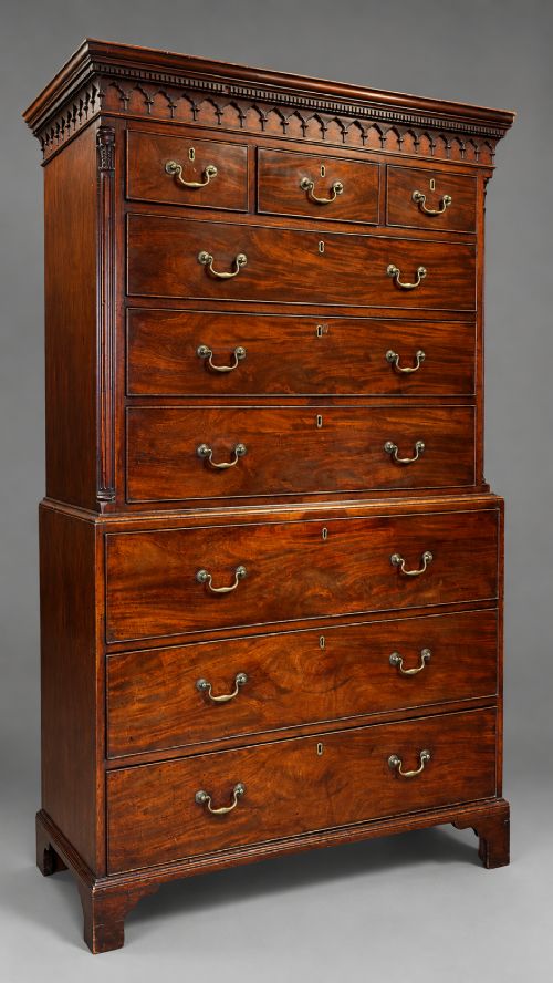 A Good George III Mahogany Sectrataire Chest on Chest.