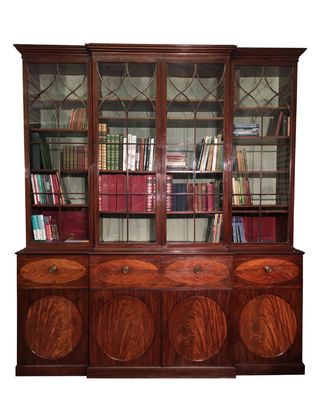 A SUPERB & IMPORTANT GEORGE III MAHOGANY BREAKFRONT SECRETAIRE BOOKCASE OF MAGNIFICENT PROPORTIONS. View VI