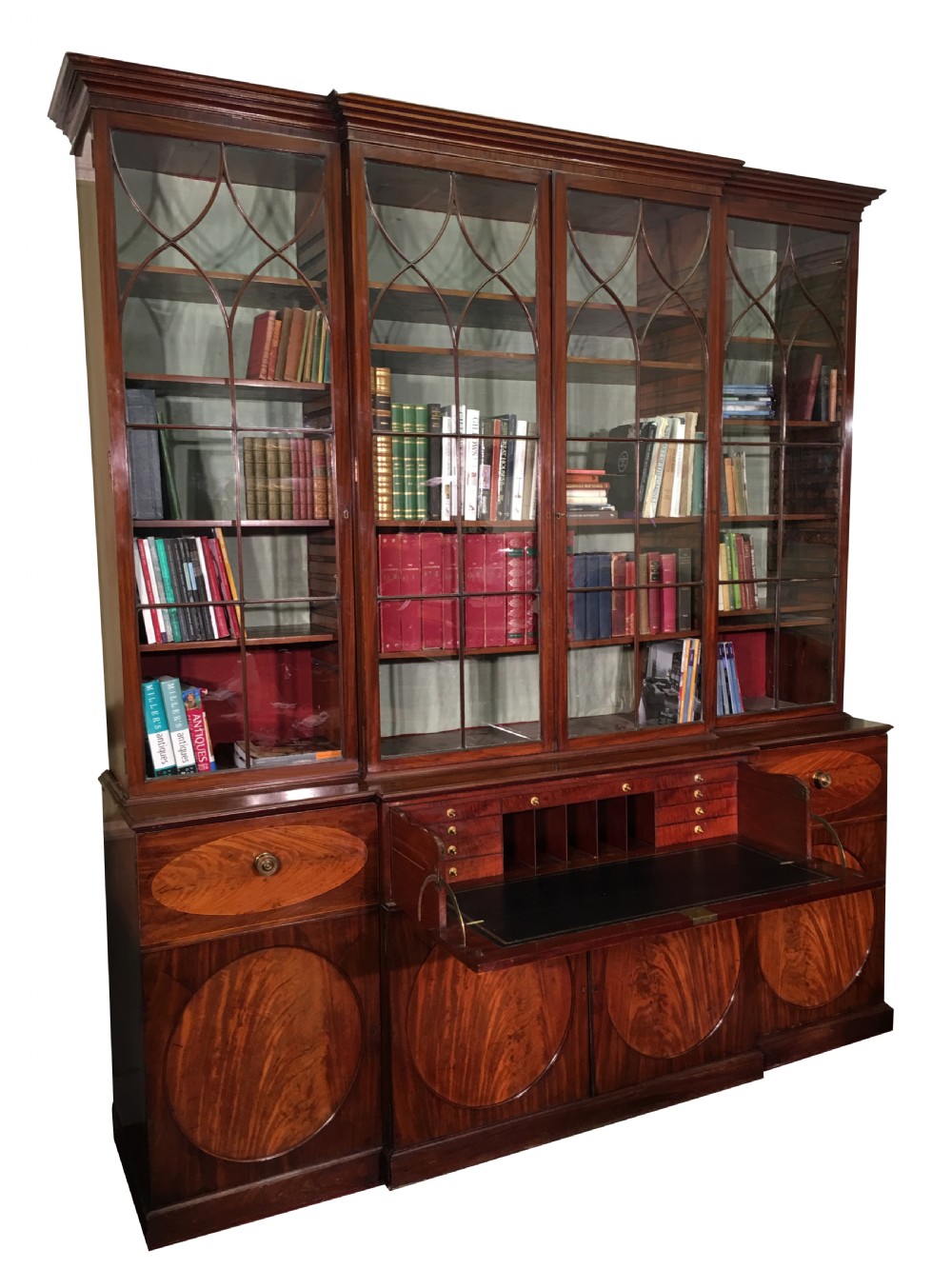 A SUPERB & IMPORTANT GEORGE III MAHOGANY BREAKFRONT SECRETAIRE BOOKCASE OF MAGNIFICENT PROPORTIONS. View VII