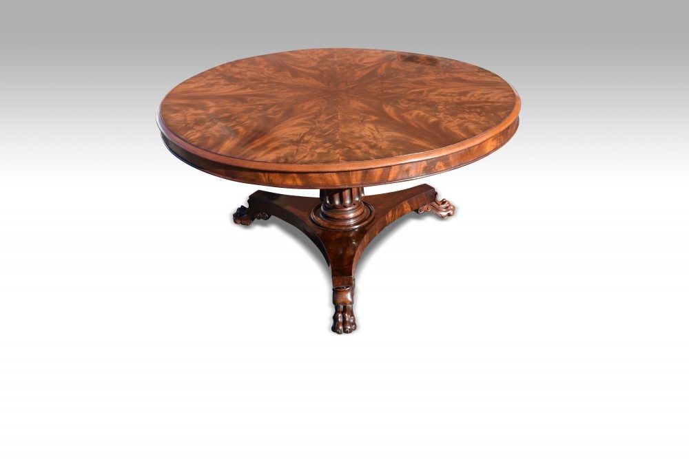 A SUPERB REGENCY MAHOGANY RADIAL VENEERED CENTRE TABLE.