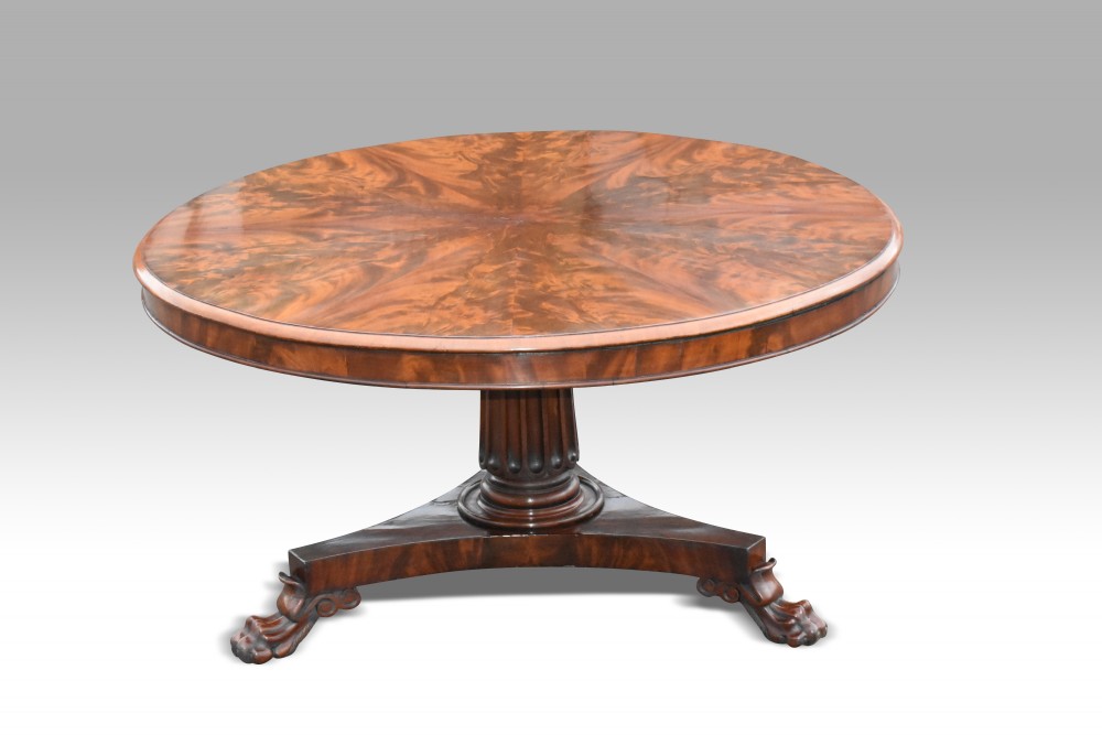 A SUPERB REGENCY MAHOGANY RADIAL VENEERED CENTRE TABLE. View III