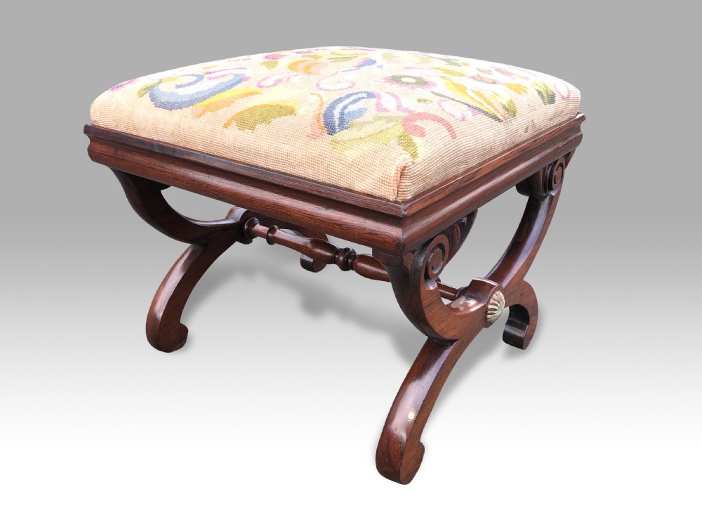 A FINE REGENCY ROSEWOOD X FRAMED STOOL. View II