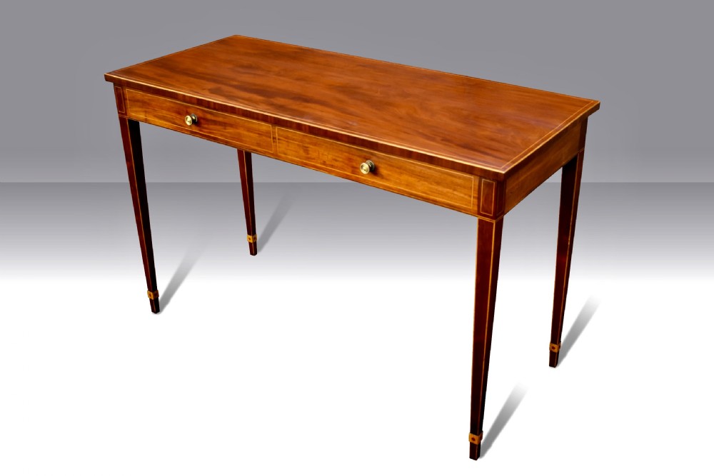 A GEORGE III IRISH MAHOGANY & INLAID CONSOLE TABLE.