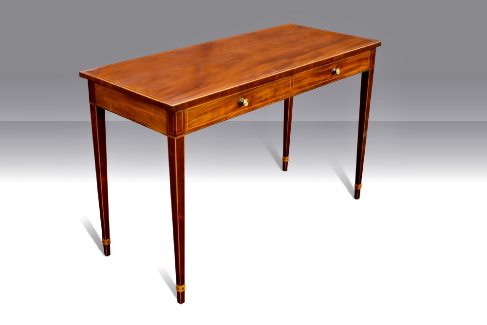 A GEORGE III IRISH MAHOGANY & INLAID CONSOLE TABLE. View II