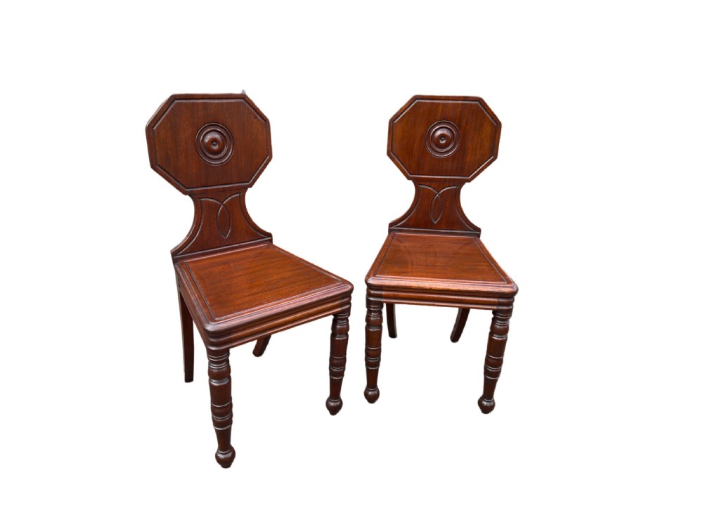 Pair of Regency mahogany hall chairs. View V