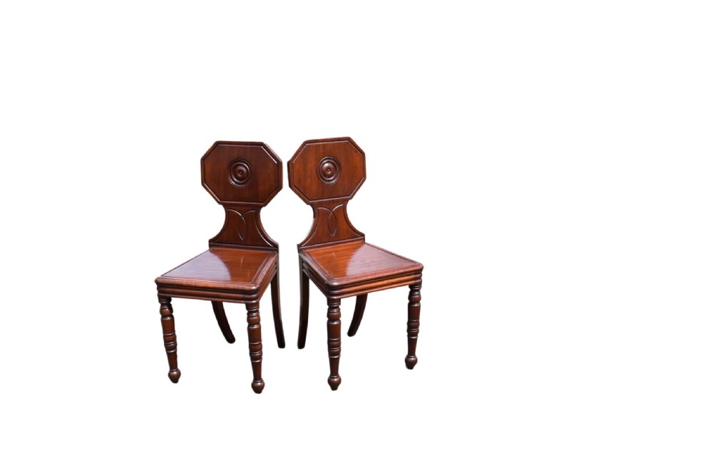 Pair of Regency mahogany hall chairs. View VIII