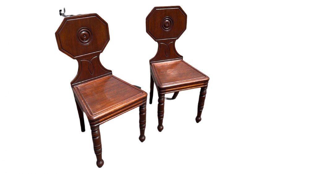 Pair of Regency mahogany hall chairs. View IX