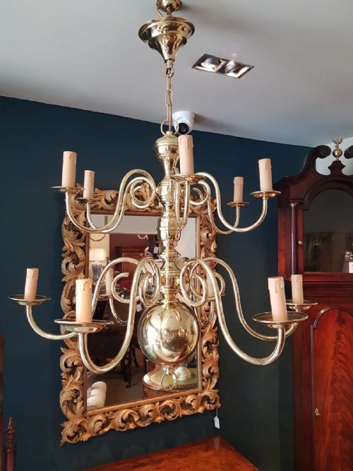 Impressive Antique Edwardian Two Tier Brass Chandelier