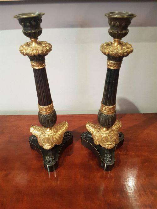 Superb Pair of Antique Regency Bronze and Ormalu Candlesticks