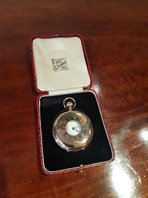 Immaculate Antique 9ct Gold Half Hunter Pocket Watch