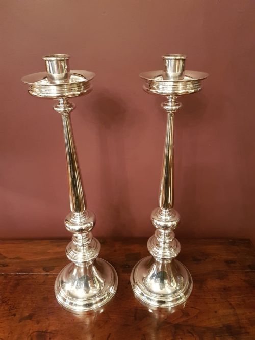 Superb Pair of Antique Silver Plated Church Candlesticks