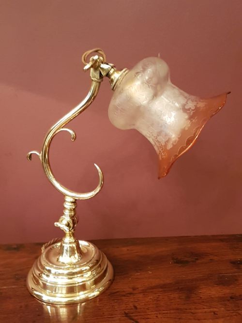 Edwardian Adjustable Brass Table Lamp and Original Shade