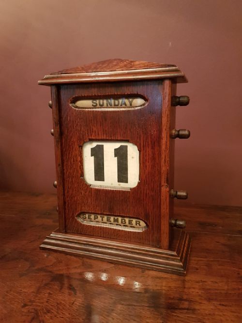 Antique Solid Oak Perpetual Desk Calendar