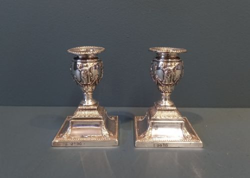Matching Pair of Victorian Sheffield Silver Candlesticks