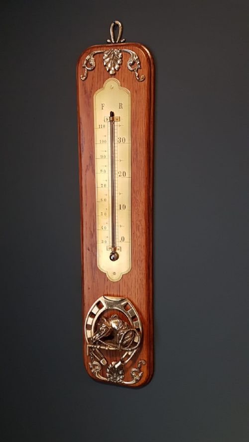 Edwardian Oak Thermometer and Paper Clip