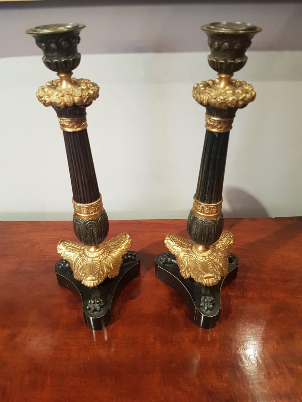 Superb Pair of Antique Regency Bronze and Ormalu Candlesticks