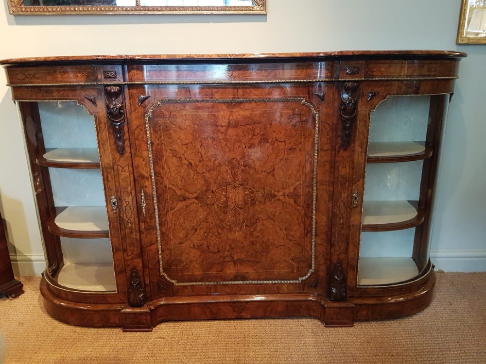 Fine Quality Mid Victorian Burr Walnut Credenza