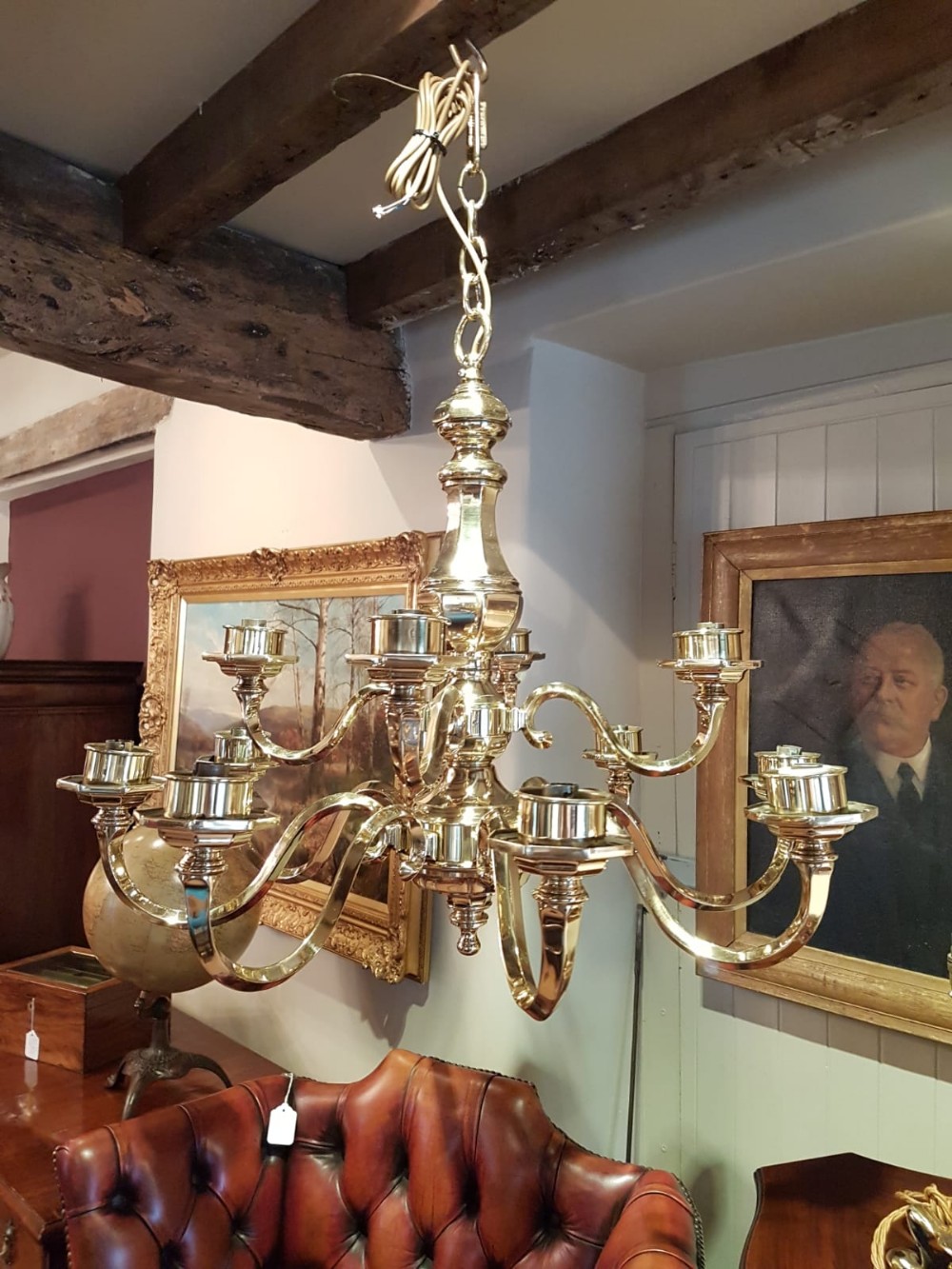 Quality Antique Edwardian Cast Brass 2 Tier Chandelier