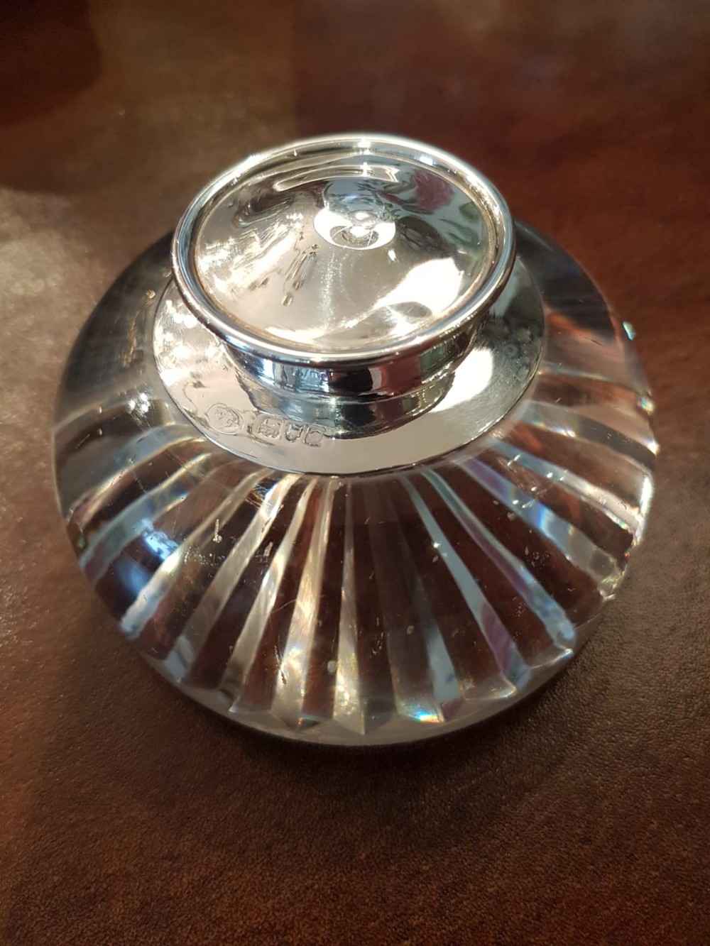 Victorian Silver Topped Desk Paperweight Ink Well