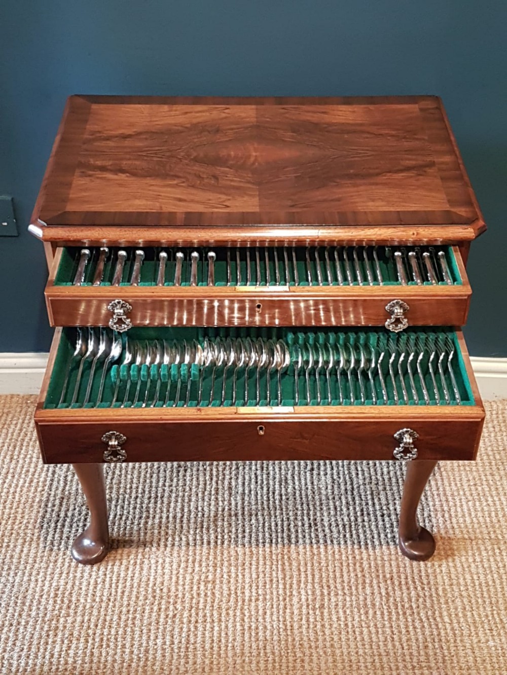 Canteen of Cutlery in Walnut Side Table