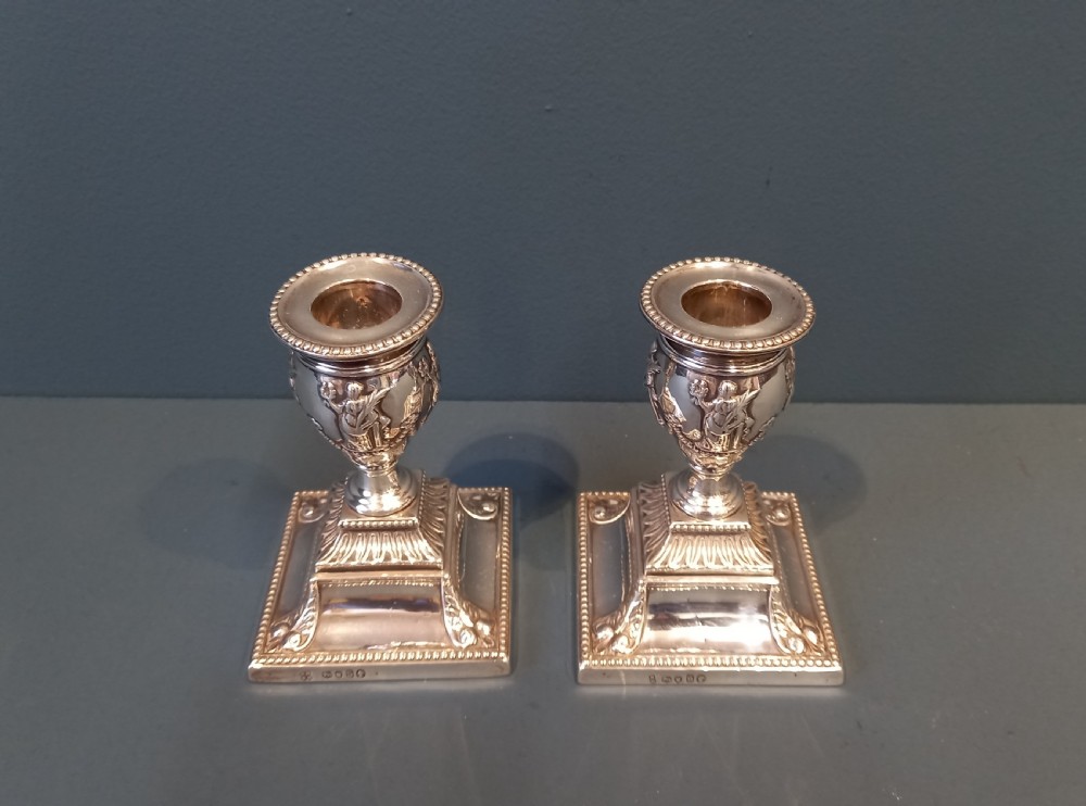 Matching Pair of Victorian Sheffield Silver Candlesticks View II