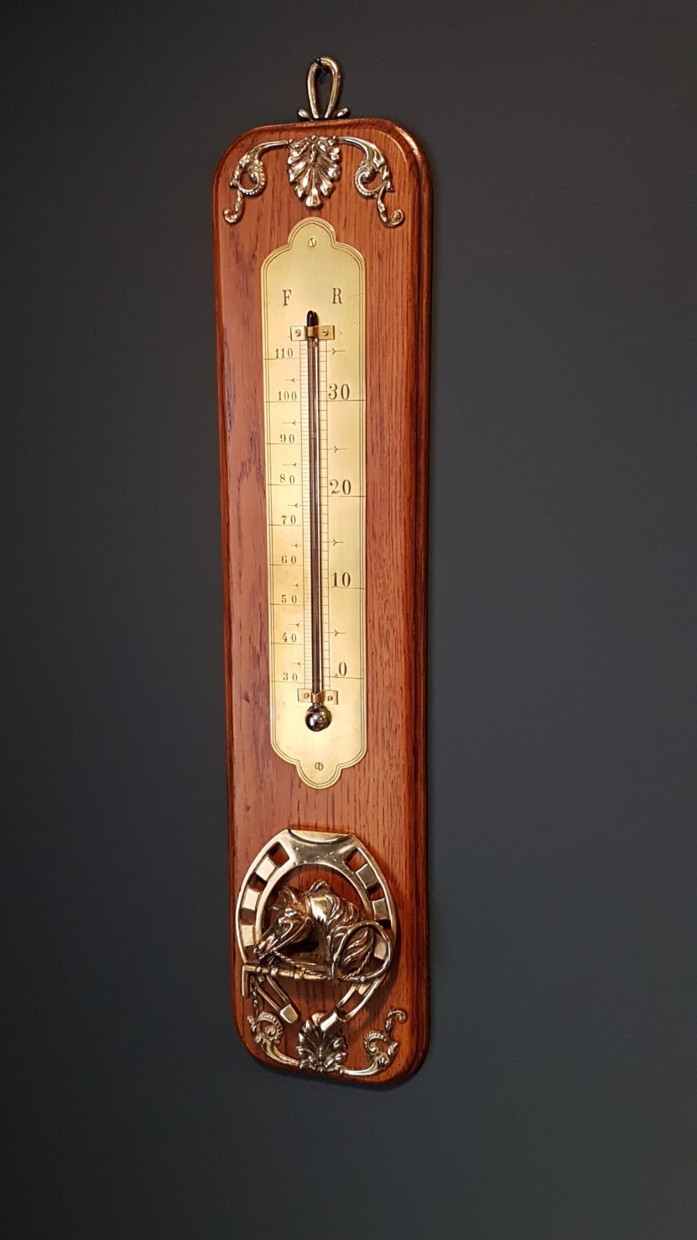 Edwardian Oak Thermometer and Paper Clip