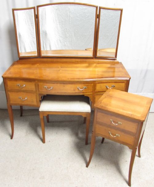 Walnut Dressing Table, Stool & Bedside Drawers