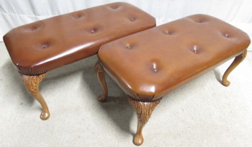 Pair Walnut Hand Dyed Leather Stools