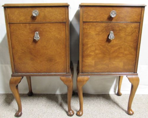 Pair Burr Walnut Bedside Cupboards