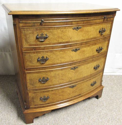 Lovely Burr Walnut Bow Front Chest of Drawers