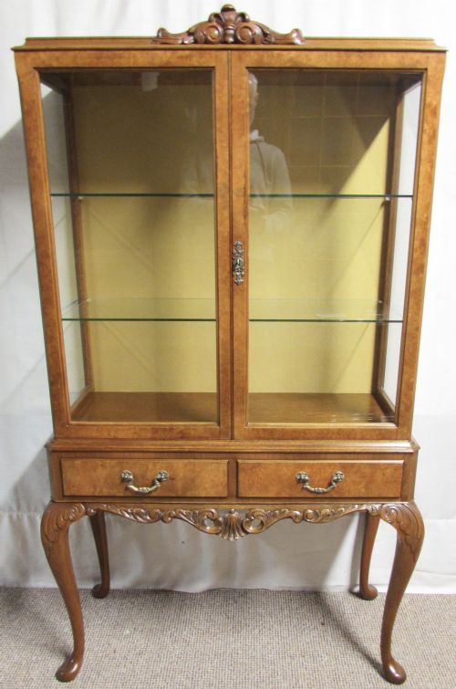 Pretty Burr Walnut Display Cabinet