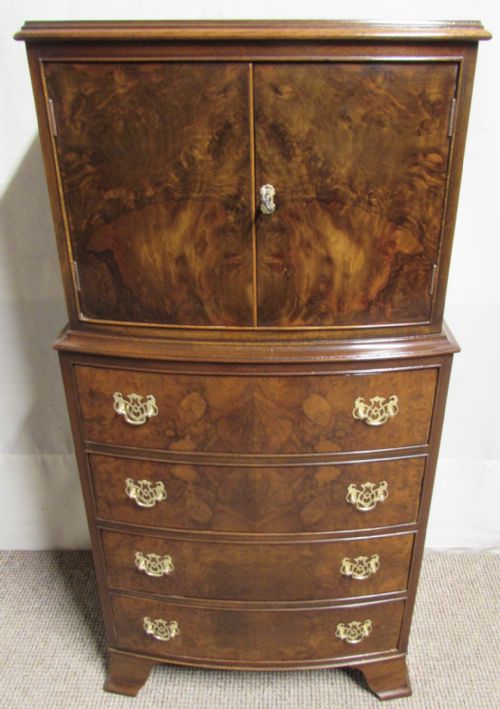Burr Walnut Chest of Drawers with Cupboard Over