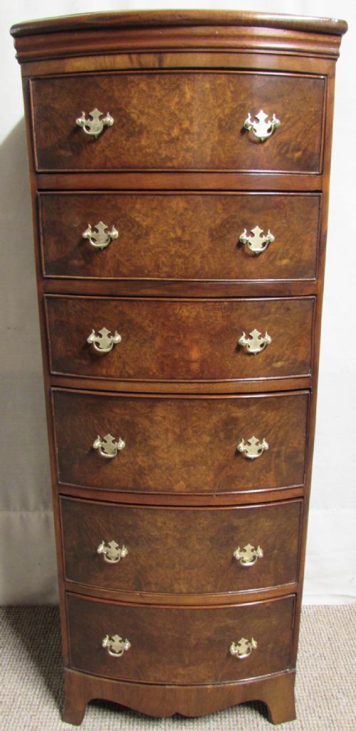 Burr Walnut Tall Slim Chest of Drawers