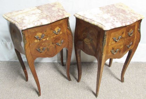 Pair French Marquetry Bedside Chests