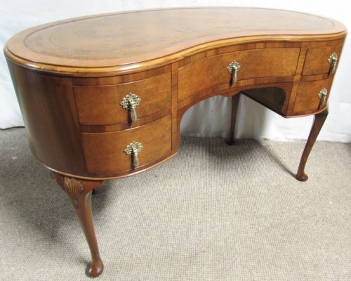 Burr Walnut Kidney Desk