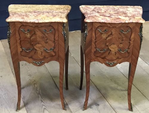 Pair French Marquetry Bedside Drawers