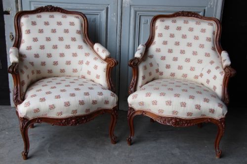 Pair Walnut French Lxv Arm Chairs