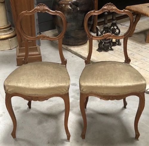 Pretty Pair French Walnut Side Chairs